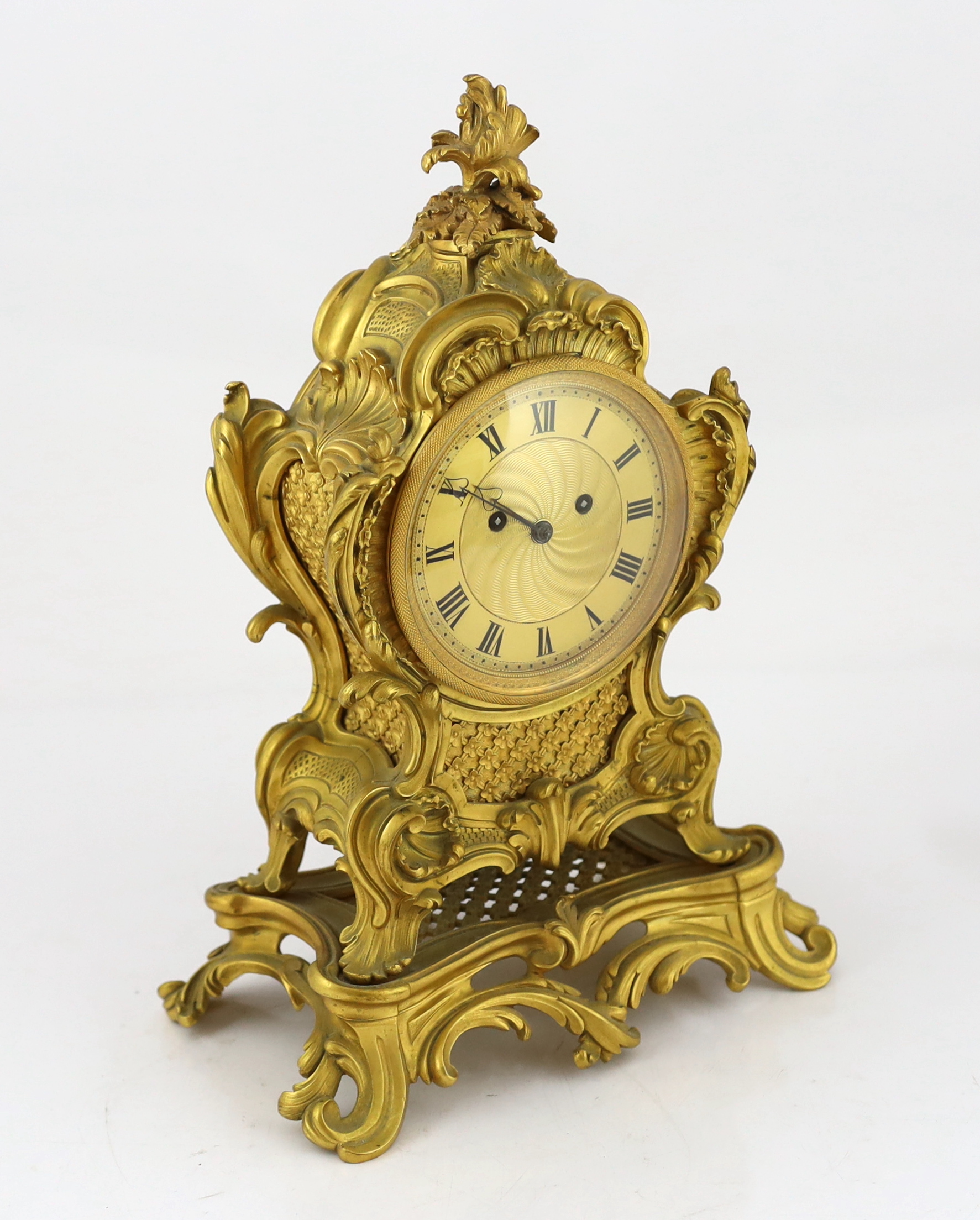 William Payne of 163 New Bond Street, London, a mid 19th century ormolu rococo revival mantel clock striking on a bell, 23cm wide, 15cm deep, 35cm high